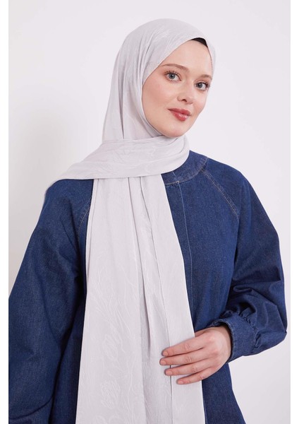 Gümüş Soyut Lale Desen Jakar Capri Şal