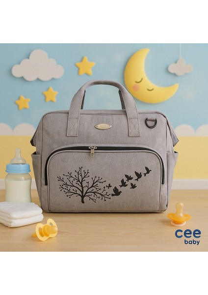 Ağaç Desenli Keten Anne & Bebek Bakım Çantası