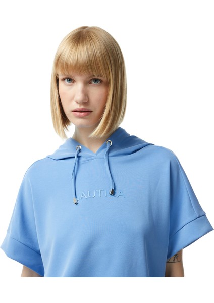 Kadın Mavi Relaxed Fit Kapüşonlu Sweatshirt fırsatları