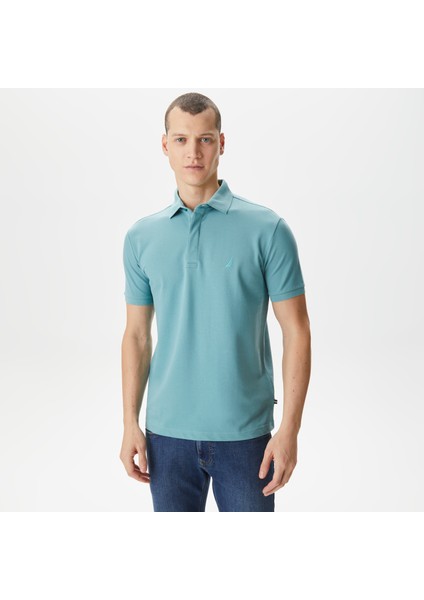 Erkek Mavi Slim Fit Kısa Kollu Polo