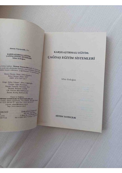 Çağdaş Eğitim Sistemlerı Irfan Erdogan 2,el Cok Temiz Kondisyonda 1997 Basim 234 Sayfa Irfan Erdogan Yazari