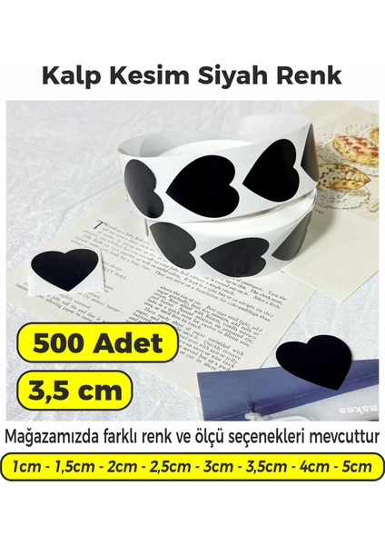 Siyah Renk Kalp Kesim Çok Amaçlı Etiket 3,5cm 500 Adet