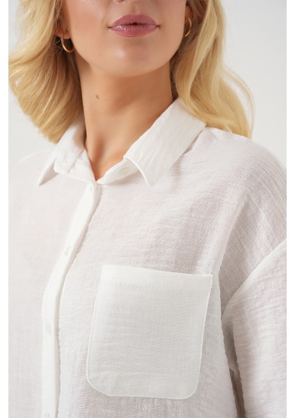 Kadın Kısa Kol Crop Gömlek 20341 - Beyaz indirimleri