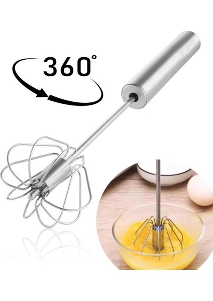 Paslanmaz Çelik 360 Derece Dönebilen Basmalı Otomatik Çırpıcı 38 cm