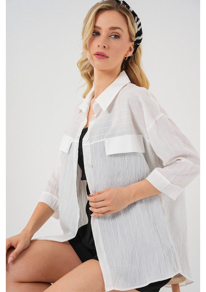 Kadın Cep Detaylı Kısa Kol Gömlek 20317 - Beyaz modelleri