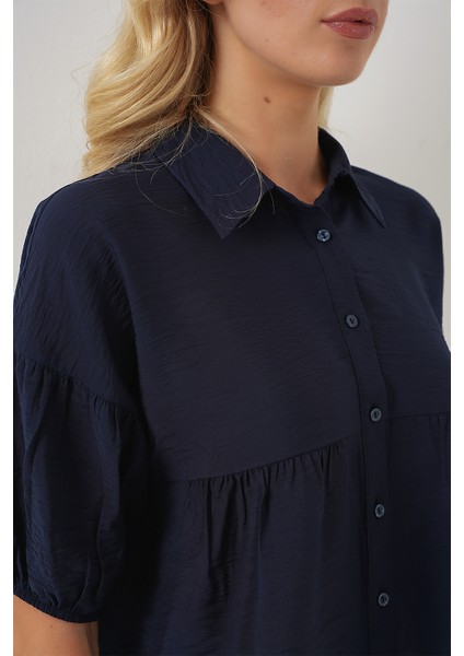 Kadın Kısa Kol Crop Gömlek 20335 - Lacivert indirimleri