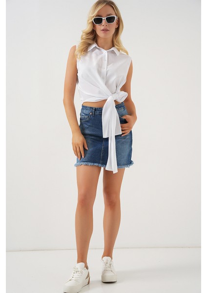 Kadın Sıfır Kol Önü Bağlamalı Gömlek 20340 - Beyaz fiyatları