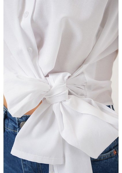 Kadın Sıfır Kol Önü Bağlamalı Gömlek 20340 - Beyaz indirimleri
