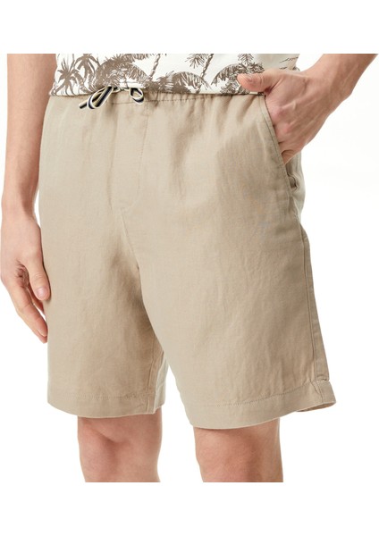 Erkek Bej Classic Fit Keten Bermuda fırsatları
