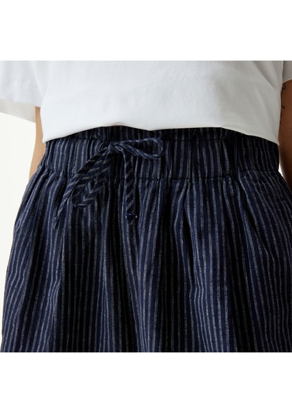 Kadın Lacivert Relaxed Fit Çizgili Şort