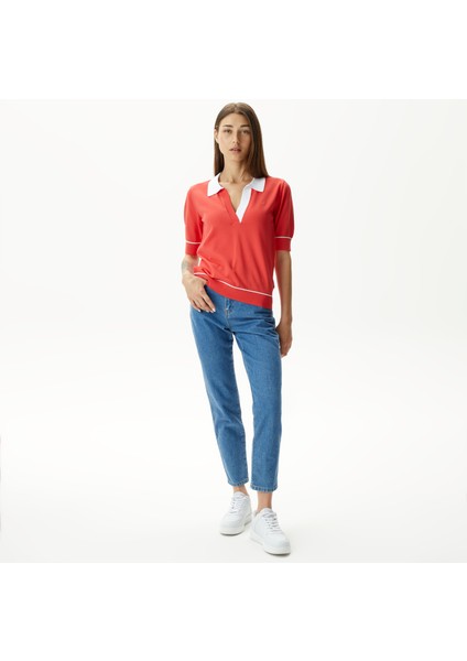 Kadın Kırmızı Relaxed Fit Kısa Kollu Triko modelleri