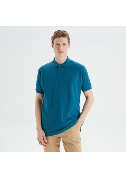 Erkek Mavi Classic Fit Kısa Kollu Polo