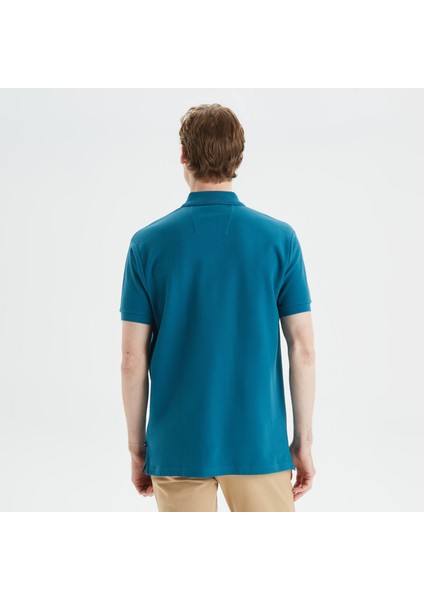 Erkek Mavi Classic Fit Kısa Kollu Polo