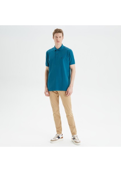 Erkek Mavi Classic Fit Kısa Kollu Polo