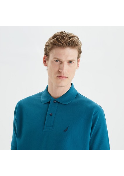 Erkek Mavi Classic Fit Kısa Kollu Polo