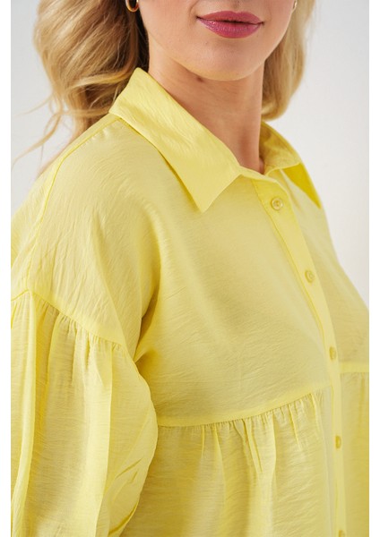 Kadın Kısa Kol Crop Gömlek 20335 - Sarı indirimleri