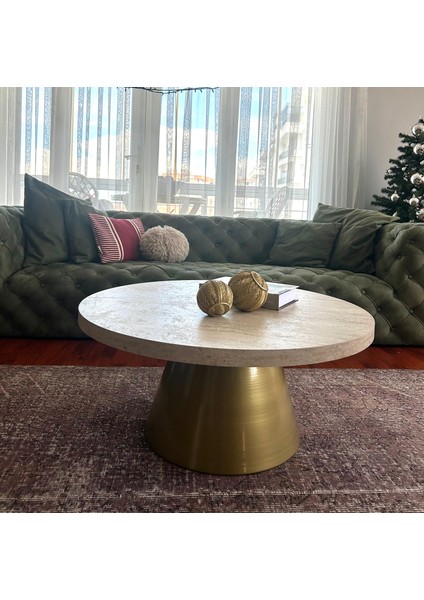 Well Modern Orta Sehpa Bohem Central Table Traverten Suntalam Tabla Metal Ayak