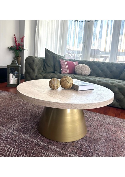 Well Modern Orta Sehpa Bohem Central Table Traverten Suntalam Tabla Metal Ayak fiyatları