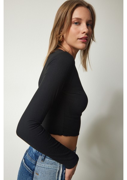V Yaka 2'li Paket Crop Örme Bluz