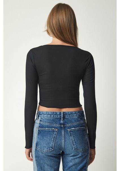 V Yaka 2'li Paket Crop Örme Bluz