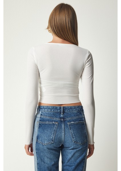 V Yaka 2'li Paket Crop Örme Bluz