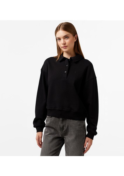 Kadın Siyah Oversize Uzun Kollu Polo