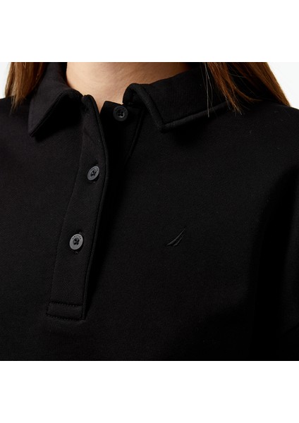 Kadın Siyah Oversize Uzun Kollu Polo