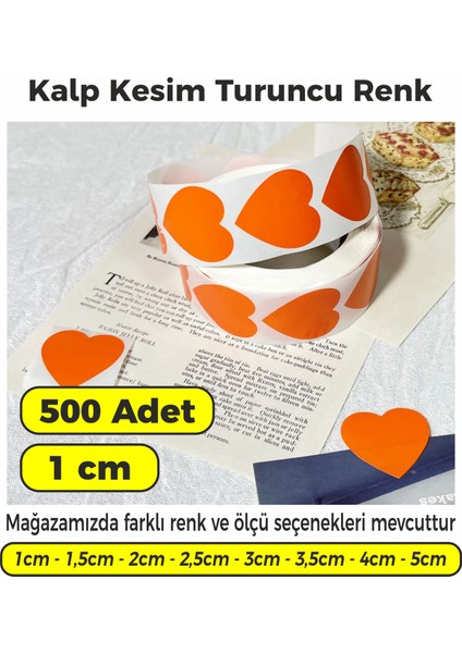 Turuncu Renk Kalp Kesim Çok Amaçlı Etiket 1cm 500 Adet