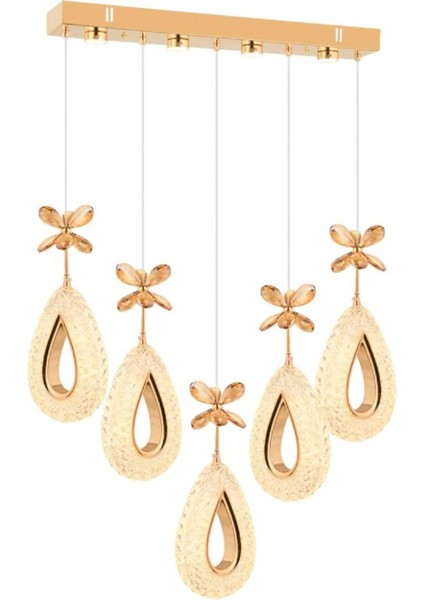 Istanbul Avize Hera Gold 5'li Yemek Masası Kumandalı 3 Renk Ledli Modern LED Avize fiyatları