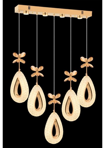 Istanbul Avize Hera Gold 5'li Yemek Masası Kumandalı 3 Renk Ledli Modern LED Avize fırsatları