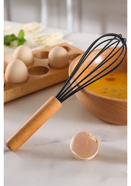 Bambu Saplı Silikon Yumurta Çırıpıcı - Çırpma Teli 32 cm Siyah