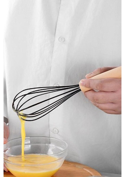 Bambu Saplı Silikon Yumurta Çırıpıcı - Çırpma Teli 32 cm Siyah