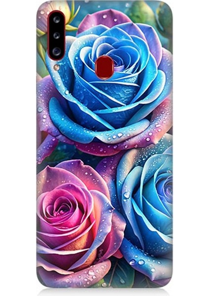 Samsung Galaxy A20S Uyumlu Gökkuşağı Renkli Güller Desenli Silikon Kılıf