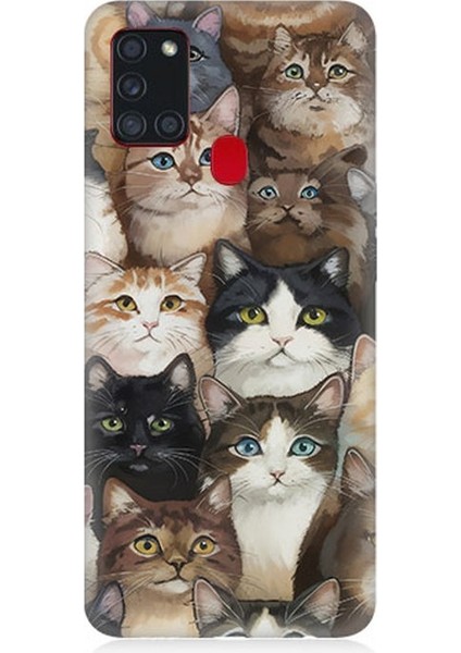 Samsung Galaxy A21S Uyumlu Kedi Kalabalığında Kaos Desenli Silikon Kılıf