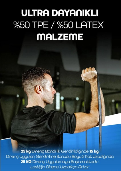 25 kg Siyah Barfiks Direnç Bandı – Sert Gym Kas Geliştirme Pilates Fitness Antrenman Lastiği