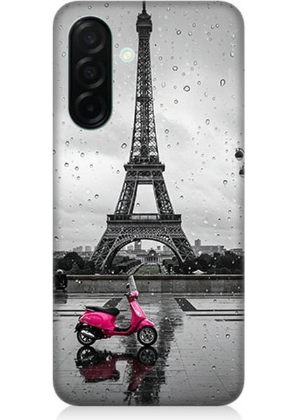 Samsung Galaxy A26 Uyumlu Yağmurda Eyfel ve Scooter Desenli Silikon Kılıf