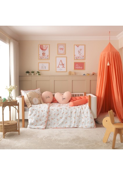 Rabbit %100 Pamuk Müslin Montessori Uyku Seti – Kalpli ve Tavşanlı Yastıklarla - Bebek ve Çocuk Odası Için