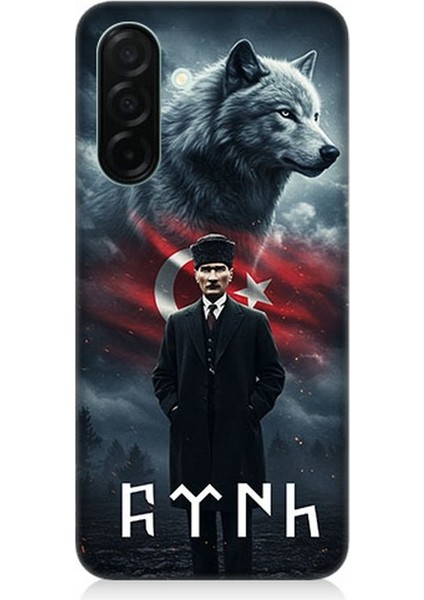 Samsung Galaxy A56 Uyumlu Gölgede Kurt ve Atatürk Desenli Silikon Kılıf