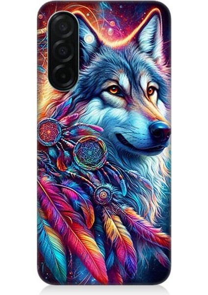 Samsung Galaxy A56 Uyumlu Renkli Tüylerde Kurt Ruhu Desenli Silikon Kılıf