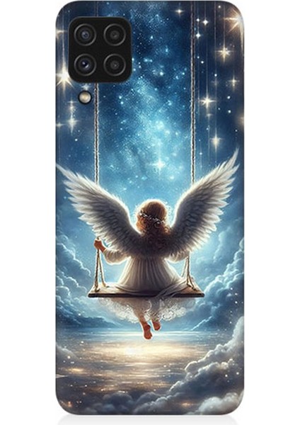 Samsung Galaxy A22 Uyumlu Yıldızlarla Salıncakta Melek Desenli Silikon Kılıf
