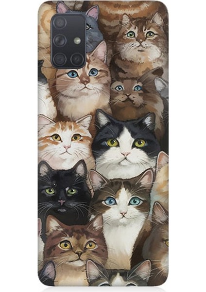 Samsung Galaxy A51 Uyumlu Kedi Kalabalığında Kaos Desenli Silikon Kılıf