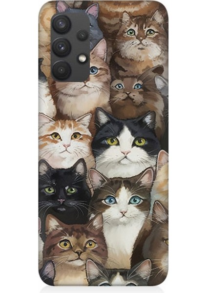 Samsung Galaxy A32 Uyumlu Kedi Kalabalığında Kaos Desenli Silikon Kılıf
