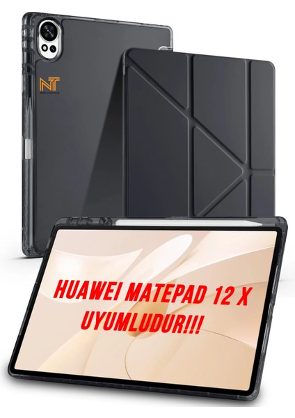 Huawei Matepad 12 x 2025 Uyumlu Trifolding Kalem Bölmeli Arkası Yumuşak Silikon Kılıf