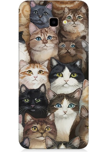 Samsung Galaxy J4 Plus Uyumlu Kedi Kalabalığında Kaos Desenli Silikon Kılıf