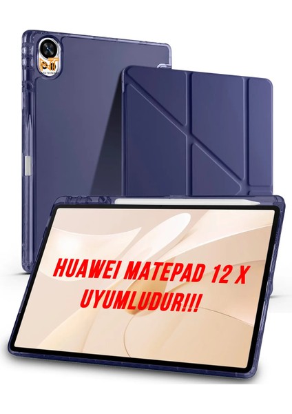 Huawei Matepad 12 x 2025 Uyumlu Trifolding Kalem Bölmeli Arkası Yumuşak Silikon Kılıf