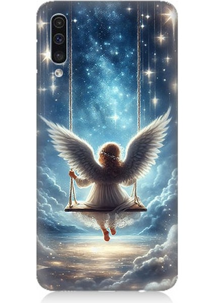 Samsung Galaxy A50 Uyumlu Yıldızlarla Salıncakta Melek Desenli Silikon Kılıf