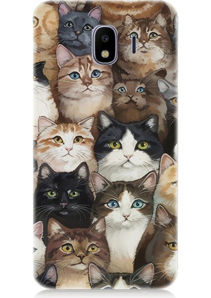 Samsung Galaxy J2 Pro Uyumlu Kedi Kalabalığında Kaos Desenli Silikon Kılıf