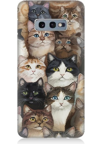 Samsung Galaxy S10E Uyumlu Kedi Kalabalığında Kaos Desenli Silikon Kılıf