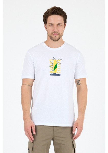 Erkek %100 Pamuk Bisiklet Yaka Kısa Kollu Baskılı T-Shirt Rahat ve Şık Günlük Erkek Tişört 0007