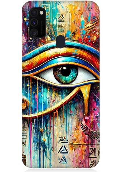 Samsung Galaxy M30S Uyumlu Soyut Detayda Mavi Göz Ra Desenli Silikon Kılıf
